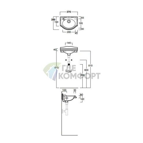 Раковина SIMAS Arcade 37x28 см с отверстием под смеситель справа, белая (AR035bi*1dx) - фото 2