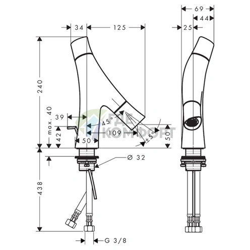 Смеситель для раковины AX Starck Organic 50 (12014800) - фото 2