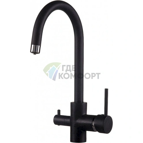 Смеситель для кухни Rossinka Z35-28: хромированный с черным изливом из латуни - фото 1