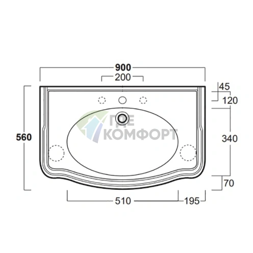 Раковина SIMAS Arcade 90, 90x56 см, с 3 отверстиями (2отв. выбитых вручную), цвет: белый - фото 2