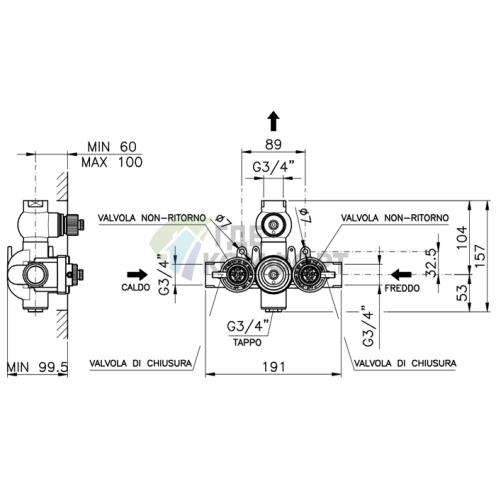 Встраиваемая термостатическая головка Nicolazzi 3/4 с запорным вентилем (4910) фото 2