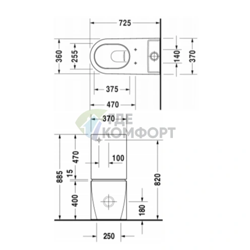 Унитаз Duravit моноблок приставной 725x370 мм с универсальным сливом и креплением, белый (2129090000) - фото 2