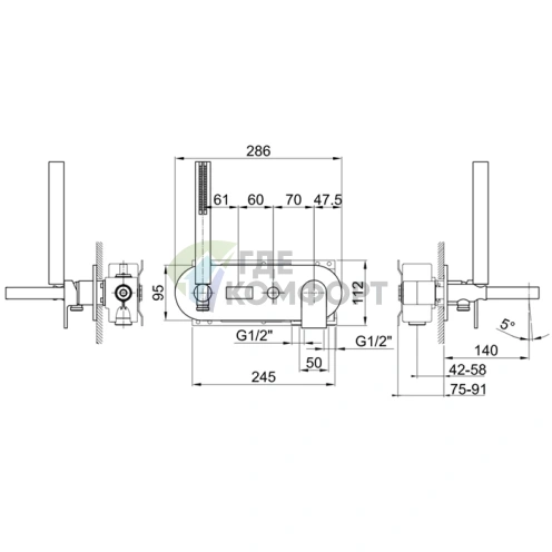 Смеситель для ванны Fantini Mare со встроенным ручным душем и изливом 140 мм, хром (51 02 E120B) - фото 2