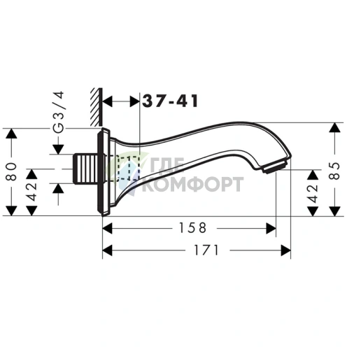 Смеситель для ванны Hansgrohe Metropol с изливом 159 мм, хром (13425000) - фото 2