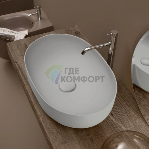 Раковина накладная Kerasan Nolita 60x40 см без отверстия под смеситель, цвет Grigio Matt (534359) - фото 1