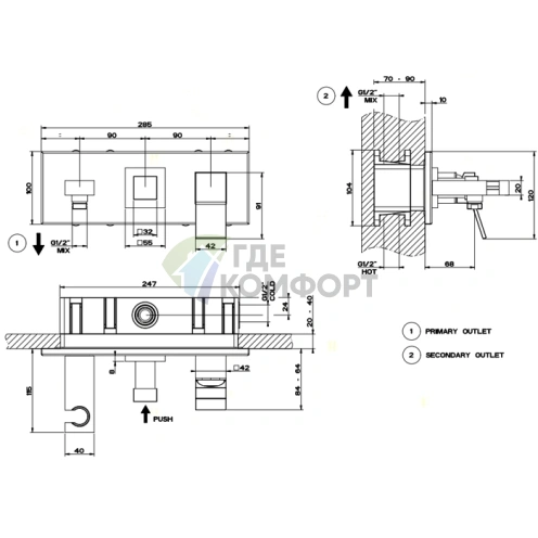 Встраиваемый однорычажный смеситель Gessi Rettangolo K в стиле ретро, черный (53140#299) - фото 2
