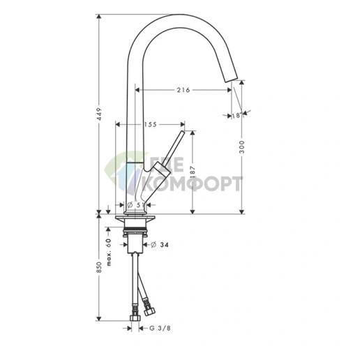 Смеситель для кухни AX Starck однорычажный на одно отверстие цвет под сталь (10822800) - фото 2