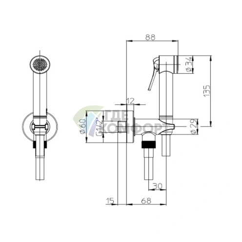 Гигиенический душ BOSSINI APICE в комплекте с держателем и шлангом 1250 мм, хром (CE4002.030) - фото 2