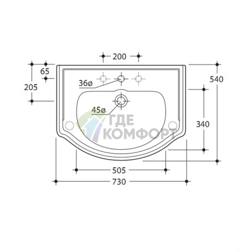 Раковина KERASAN Retro 73 73x54 см: черная глянцевая с одним отверстием (104704*1) - фото 4