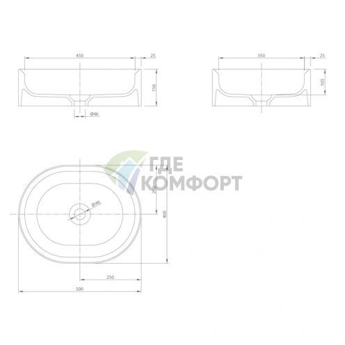 Накладная раковина KNIEF Pearl 50×40 см без перелива, белая матовая - фото 2