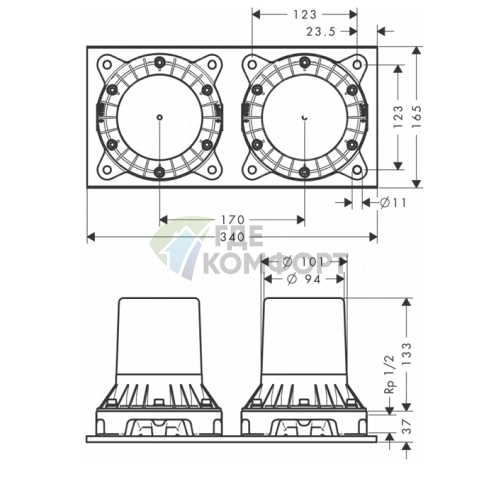 Напольный смеситель для ванны AX Montreux со скрытым монтажом и двумя рукоятками (16549180) - фото 2