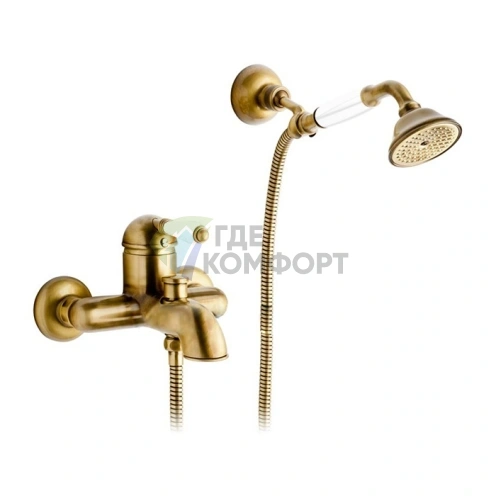 Смеситель для ванны Nicolazzi P.m. Blanc: однорычажный настенный с ручным душем, белая керамика, бронза (3401BZ76) - фото 1