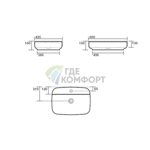 Раковина накладная Kerasan Tribeca 60х43 см цвет Nocciola (514081*1) - фото 2