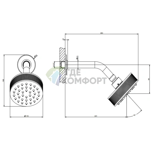 Душевая головка GESSI INCISO настенная шарнирная 200 мм золото (58189#246) - фото 2