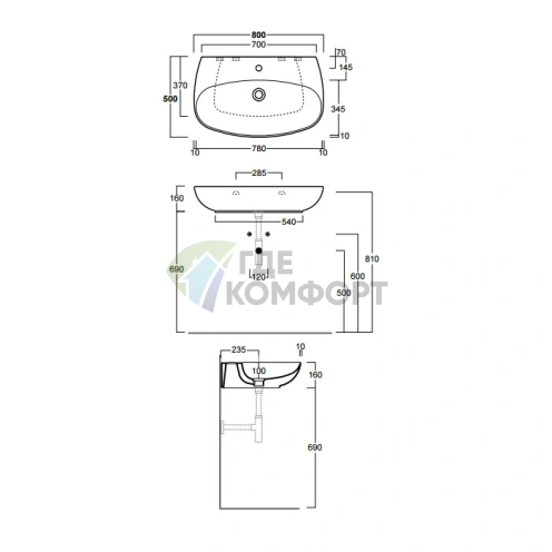 Раковина SIMAS Vignoni накладная-подвесная 80x50 см белая с отверстием под смеситель - фото 2
