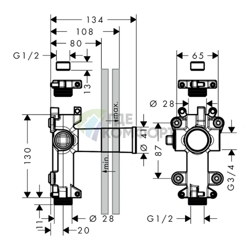 AXOR ONE: Встраиваемая запорная арматура (45770180) - фото 2