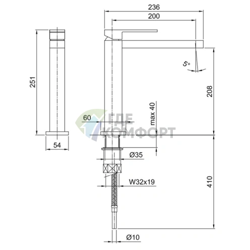 Смеситель для раковины Fantini Mare с высоким изливом, хром (51 02 1051F) - фото 2