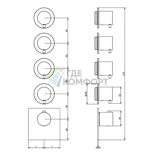 Термостатический смеситель GESSI на 4 выхода, встраиваемый, резьба 3/4, цвет Black XL (54508#299) - фото 2