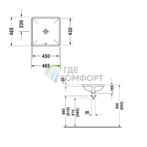 Встраиваемая раковина Duravit Starck 3 430x430 мм без отверстия под смеситель, с переливом, белая (305430000) - фото 4