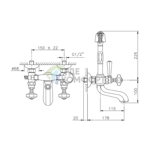 Двухрычажный смеситель для ванны с душем Nicolazzi Teide Chic (1/2, хром) (1900CR15C) - фото 2