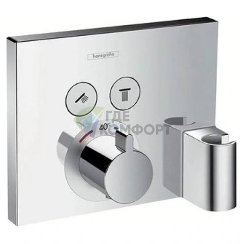 Встраиваемый термостат для душа Hansgrohe ShowerSelect с 2 источниками, кнопками управления и держателем, хром (15765000) - фото 1