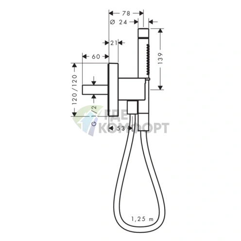 Полный набор для душа AX Starck Organic Porter: ручной душ 2jet, держатель и шланг (хром) (12626000) - фото 2
