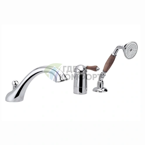 Смеситель для ванны Nicolazzi Forest с ручным душем и деревянными ручками (3414CR77) - фото 1