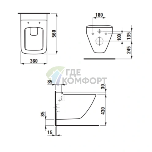 Подвесной унитаз LAUFEN Palace New безободковый с мощным смывом (8.2070.6.000.000.1) - фото 2