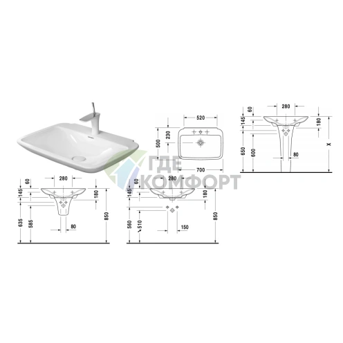 Раковина Duravit PuraVida без перелива 700x500 мм, белая, с глубокой чашей и выпуском (2701700030) - фото 2