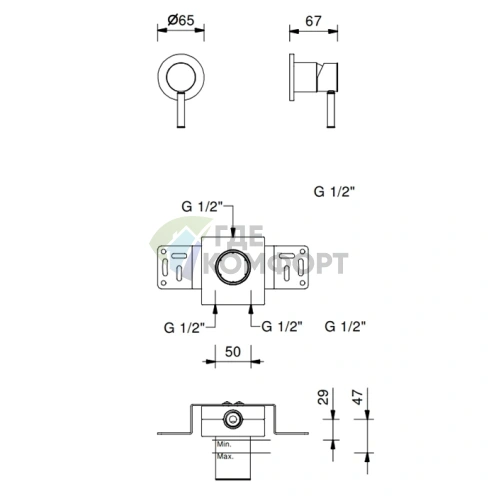 Встраиваемый смеситель для душа Fantini Nostromo на 1 источник (Matt British Gold PVD) (50 P6 E863B) - фото 2