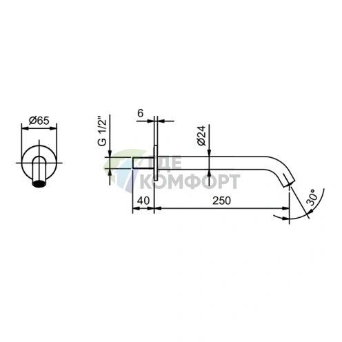 Излив для раковины FANTINI NOSTROMO 250 мм, настенный, матовый черный (50 13 8431) - фото 2