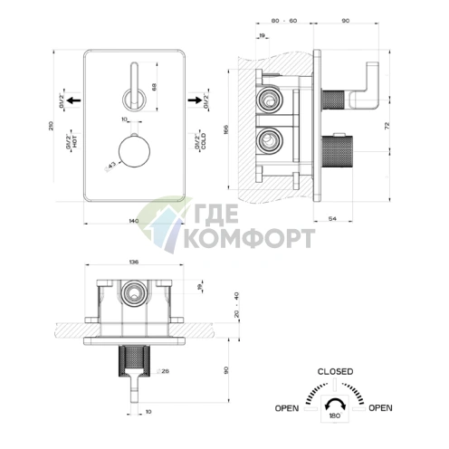 Термостатический смеситель GESSI INCISO для двух источников, цвет Finox Brushed Nickel (58134#149) - фото 2