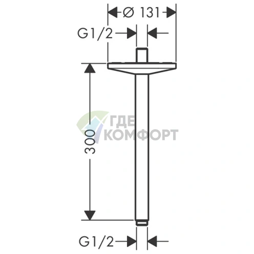 Подключение потолочное AX One 300 мм для верхнего душа 1J, матовый черный (48495670) - фото 2
