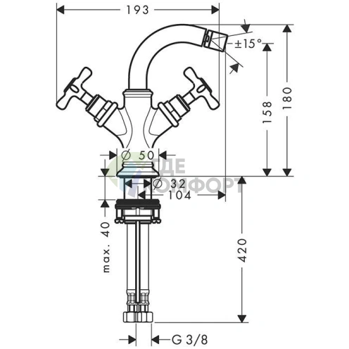 Смеситель для биде AX Montreux двухвентильный с донным клапаном, хром (16520000) - фото 2