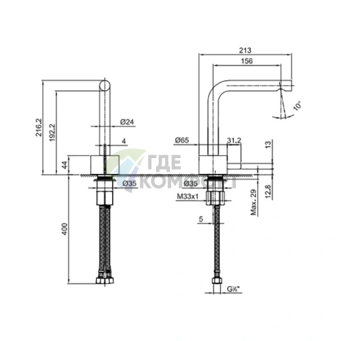 Смеситель для раковины Fantini AF/21 Matt British Gold PVD (27 P6 A504WF) - фото 2
