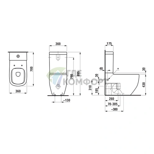 LAUFEN Palomba Бачок для моноблока с механизмом слива и задним подводом воды, белый (8.2880.1.000.871.1) - фото 2