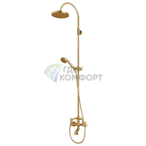 Верхний душ Bossini Liberty 210 мм: комплект со штангой и ручной лейкой в золотом цвете (L01203.021) - фото 1