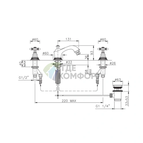 Стильный смеситель для биде Nicolazzi Impero на 3 отверстия в золотом исполнении (1215GO36) - фото 2