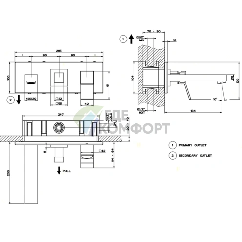 Встраиваемый смеситель Gessi Rettangolo K с переключателем PULL, хром (53138#031) - фото 2