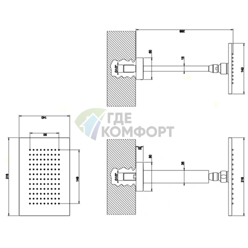 Верхний душ Gessi Rettangolo для потолочного монтажа 216x140x270 мм, хром (20151#031) - фото 2