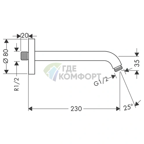Настенный держатель для верхнего душа HG, 230 мм, хром (27412000) - фото 2