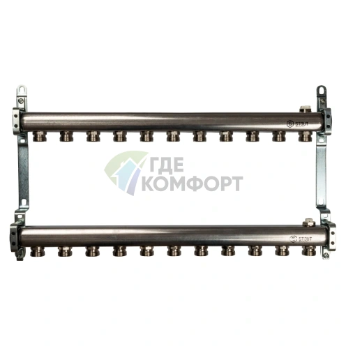 Коллектор Stout из нержавеющей стали для радиаторной разводки 11 выходов фото 1