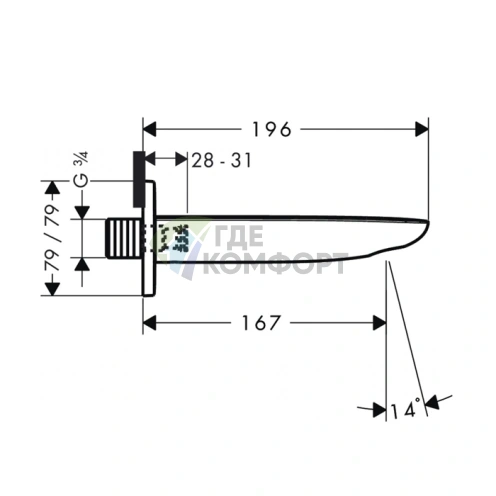 Излив для ванны Hansgrohe PuraVida 196 мм хром (15412000) - фото 2
