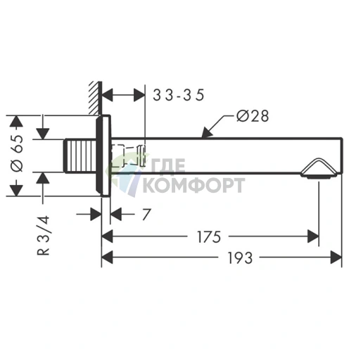 Излив для ванны AX Uno настенный, 175 мм, цвет шлифованный никель (45410820) - фото 2