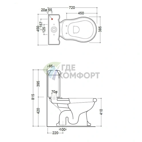 Бачок для унитаза KERASAN Retro 1012/1013 без механизма, нижний подвод, белый (108101) - фото 2