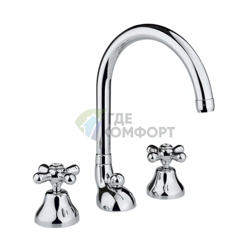 Смеситель Nicolazzi Nuova Brenta для раковины на 3 отверстия с донным клапаном и высоким поворотным изливом (2507CR) - фото 1