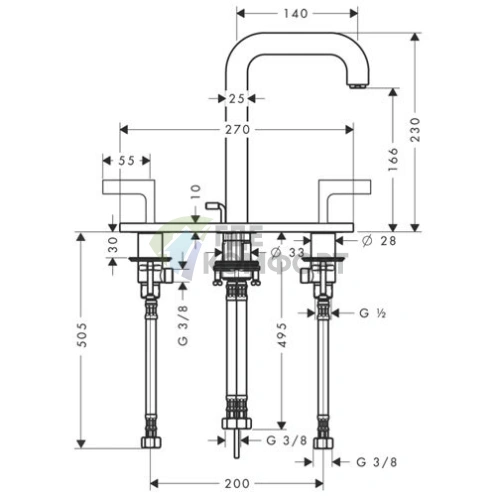 Смеситель для раковины AX Citterio на 3 отверстия с панелью, рычажный, хром (39136000) - фото 2