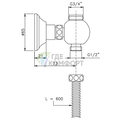 Настенное крепление для душа Nicolazzi: подключение сверху 3/4, снизу 1/2, хром (5609ACR) - фото 2