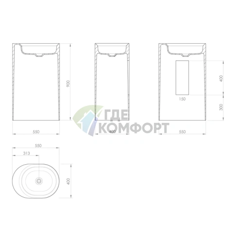 Отдельностоящая раковина KNIEF Pearl 50×40×90 см, белая матовая - фото 2