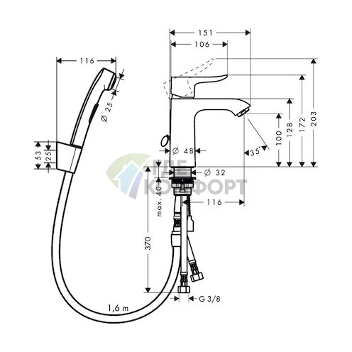 Смеситель для раковины Hansgrohe Metris с гигиеническим душем - фото 10